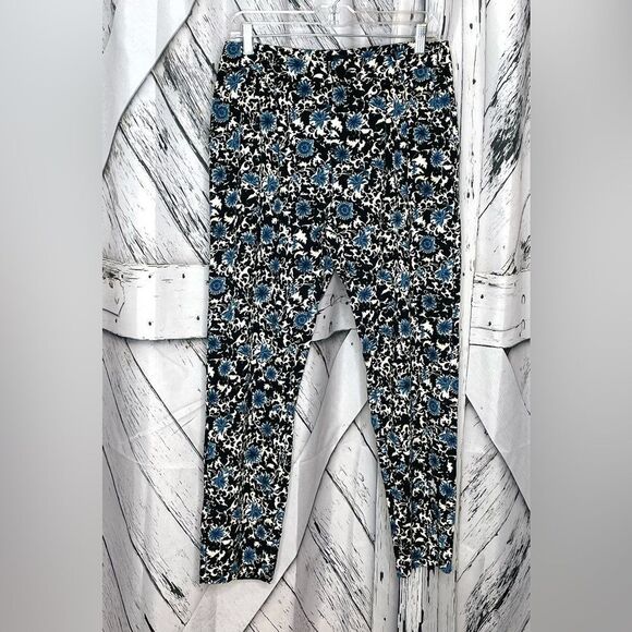 IKKS Floral Pants Pleated Front Pockets Black Blue 6 - Picture 3 of 10